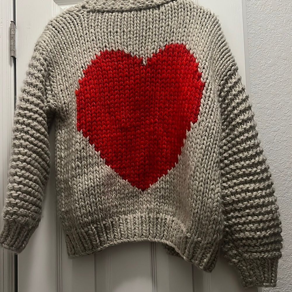 ONE SIZE - Open Sweater - Red Heart Sweater Gray Sweater - Knit Open